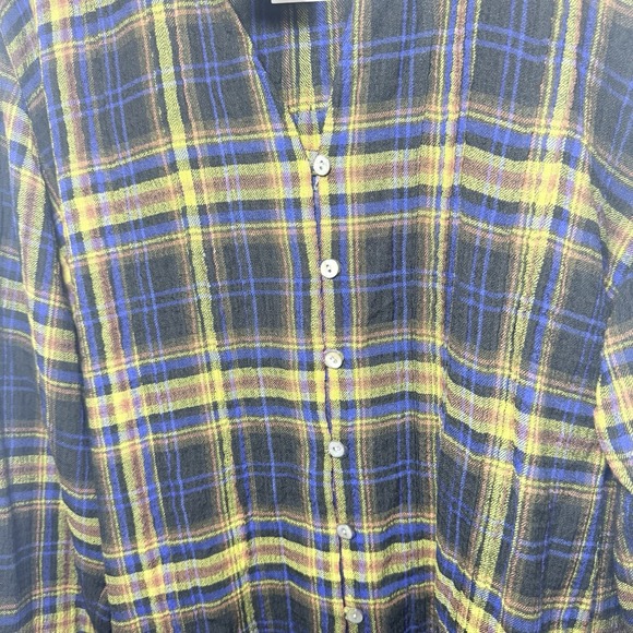 J Jill XL Crinkle Plaid Blouse Ruffle Neck Mandarin Collar Button Front - Picture 11 of 11